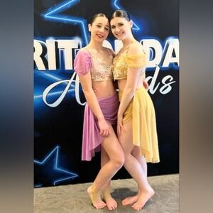 Elegant Rhinestones Purple Lyrical Dance Costume with matching Hair piece!